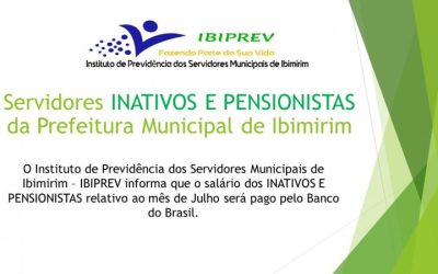 Pagamento dos Inativos e Pensionistas em Julho/2021